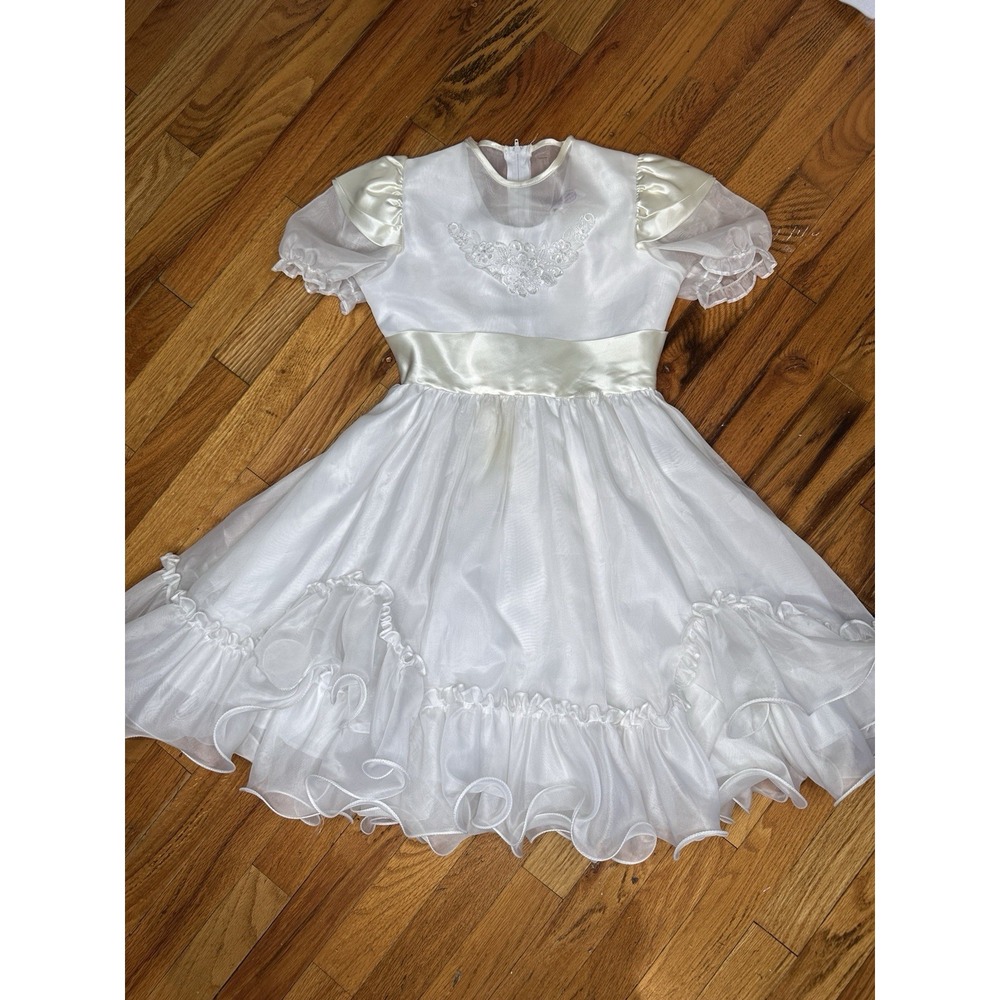 Vintage‎ White Flounce Poof Kids Dress - Size 8 - By Sugar Plum